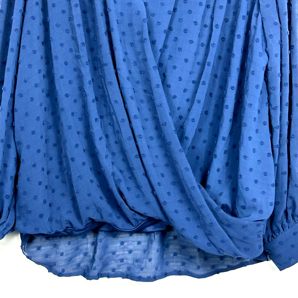 Beacon Apparel Blouse Womens 1X Navy Blue Swiss Dot Faux Wrap Long Sleeve - Picture 3 of 12